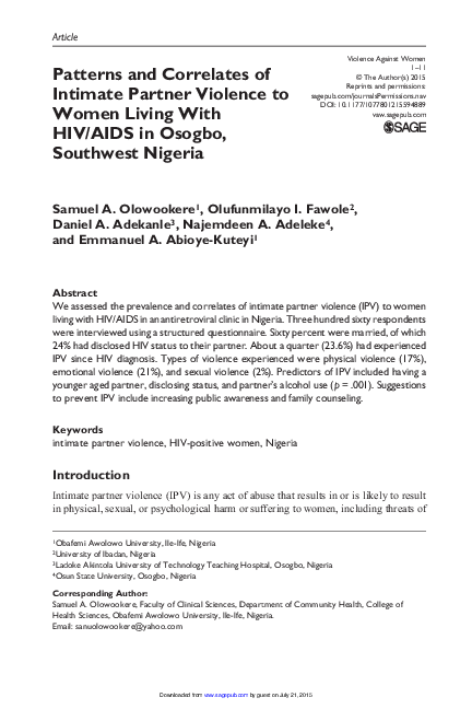 (PDF) Patterns and Correlates of Intimate Partner Violence to Women ...