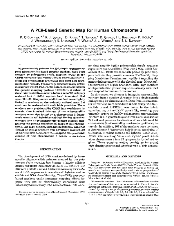 (PDF) A PCR-Based Genetic Map for Human Chromosome 3