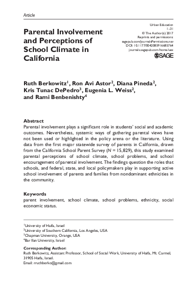 (PDF) Parental Involvement and Perceptions of School Climate in California