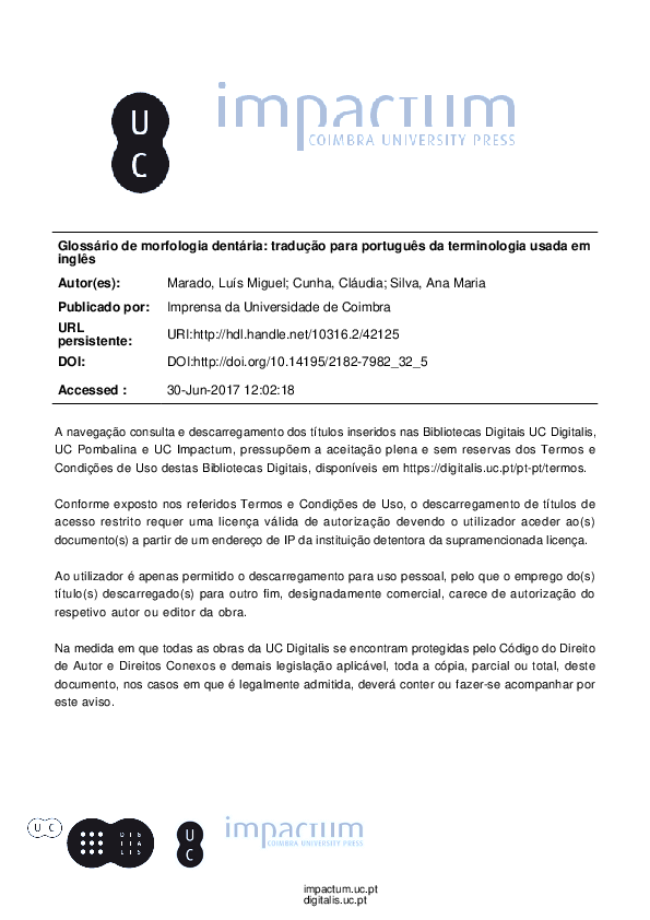 (PDF) Dental morphology glossary Portuguese translation of terminology