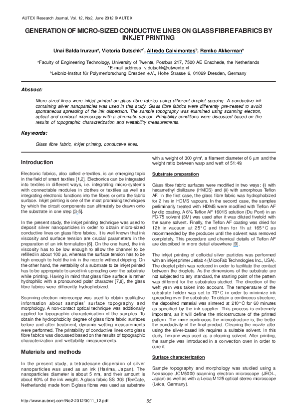 (PDF) Generation of microsized conductive lines on glass fibre fabrics