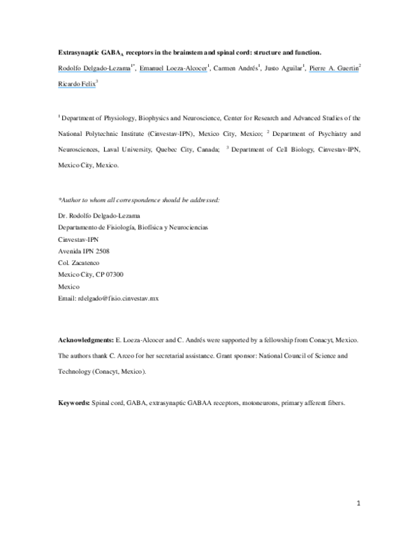 (PDF) Extrasynaptic GABA A Receptors in the Brainstem and Spinal Cord ...