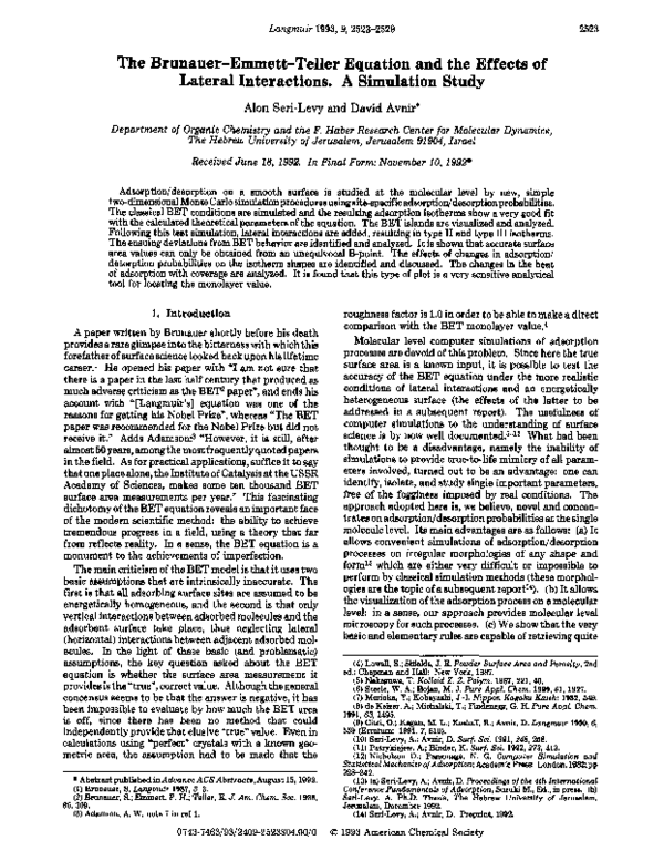 (PDF) The Brunauer-Emmett-Teller equation and the effects of lateral ...