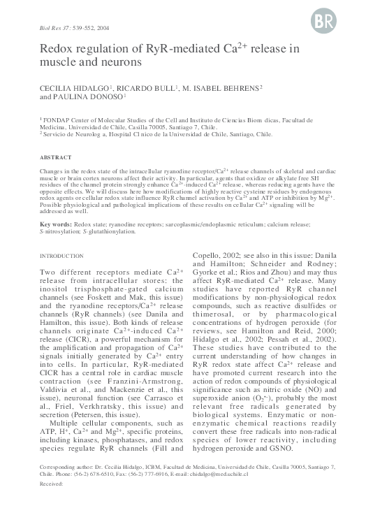 (PDF) Redox regulation of RyR-mediated Ca(2+) release in muscle and neurons