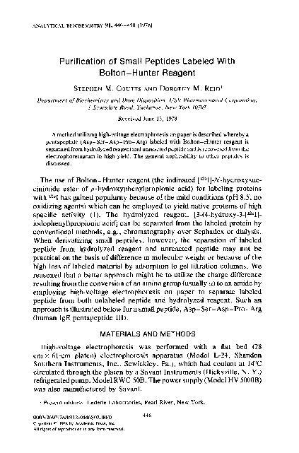 (PDF) Purification of small peptides labeled with Bolton-Hunter reagent