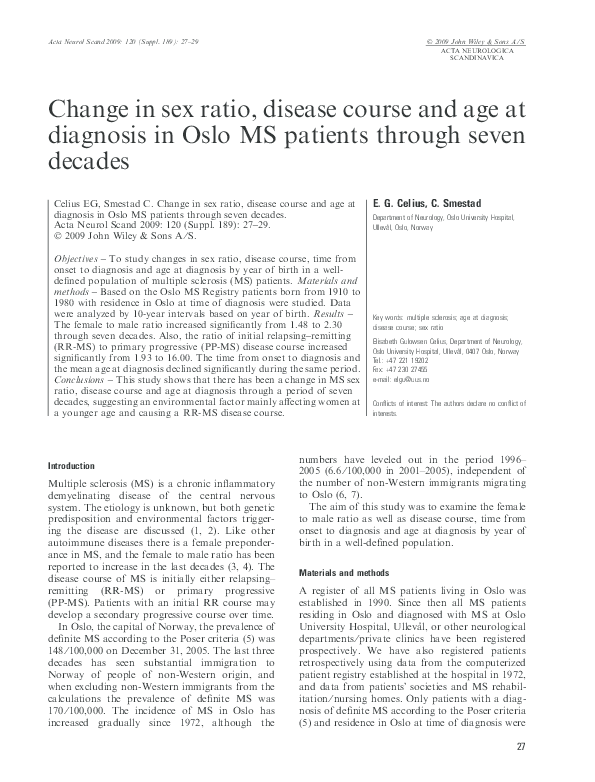 (PDF) Change in sex ratio, disease course and age at diagnosis in Oslo ...