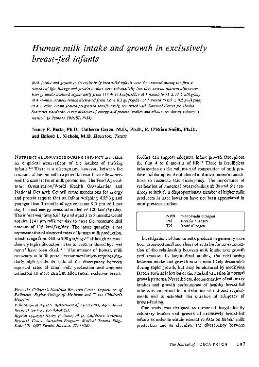 (PDF) Human milk intake and growth in exclusively breast-fed infants