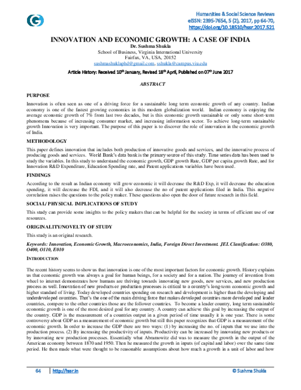 (PDF) INNOVATION AND ECONOMIC GROWTH: A CASE OF INDIA