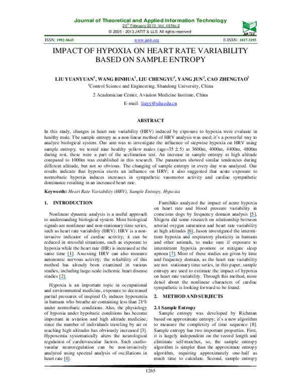 (PDF) Impact of hypoxia on heart rate variability based on sample entropy