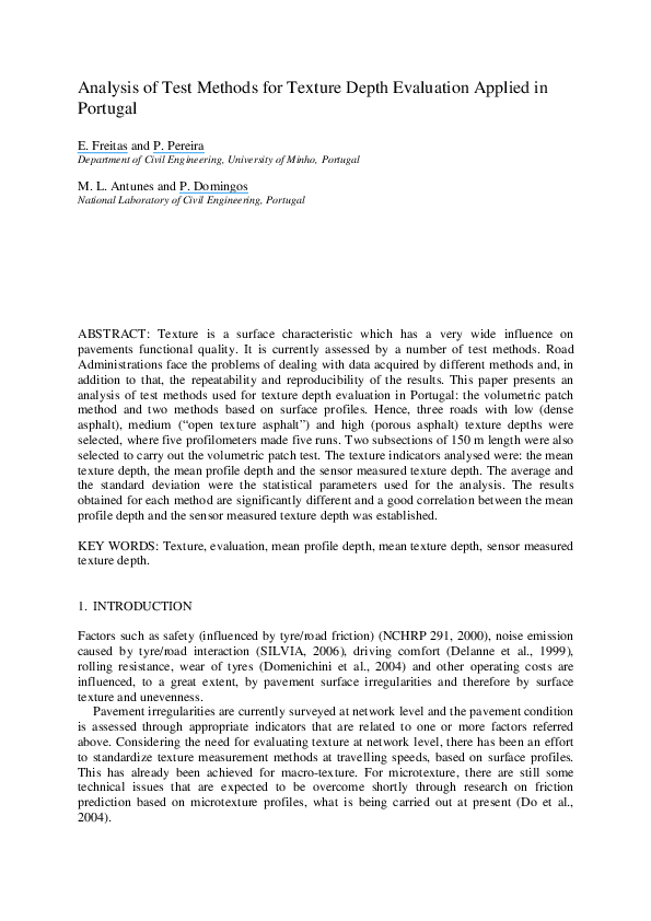 (PDF) Analysis of test methods for texture depth evaluation applied in ...