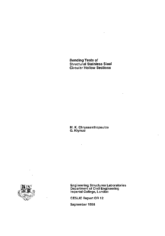 (PDF) Bending tests of structural stainless steel circular holllow sections