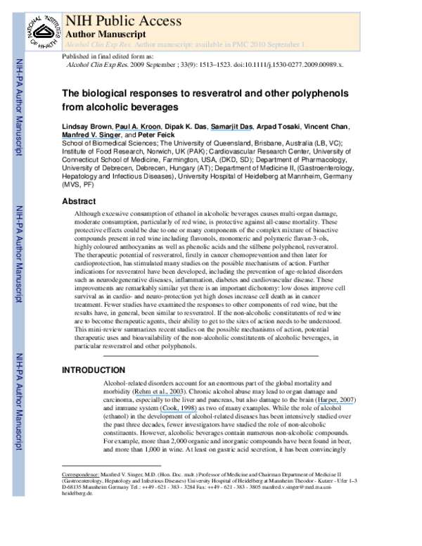 (PDF) The Biological Responses to Resveratrol and Other Polyphenols ...