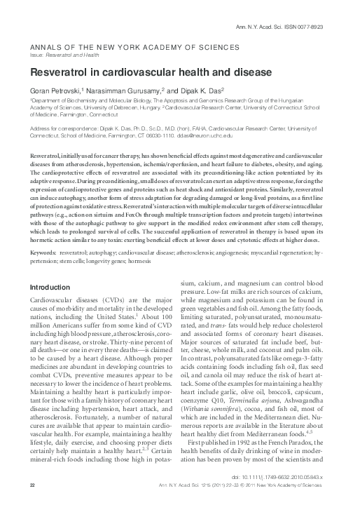 (PDF) Resveratrol in cardiovascular health and disease Dipak Das