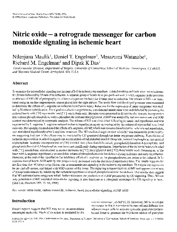 (PDF) Nitric oxide ? a retrograde messenger for carbon monoxide ...