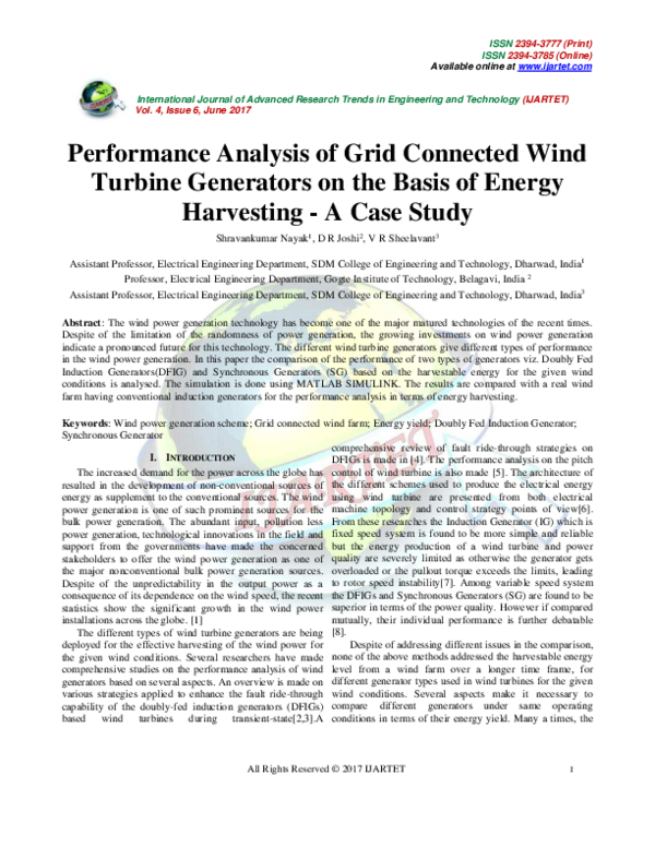 (PDF) Performance Analysis of Grid Connected Wind Turbine Generators on the Basis of Energy