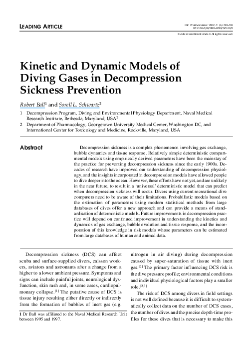 (PDF) and Dynamic Models of Diving Gases in