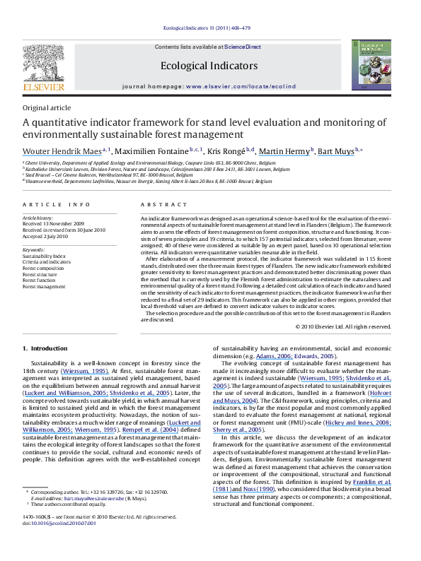 (PDF) A quantitative indicator framework for stand level evaluation and ...