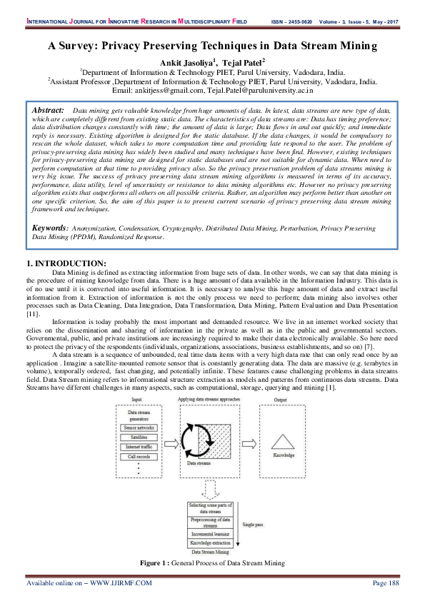(PDF) A Survey: Privacy Preserving Techniques in Data Stream Mining