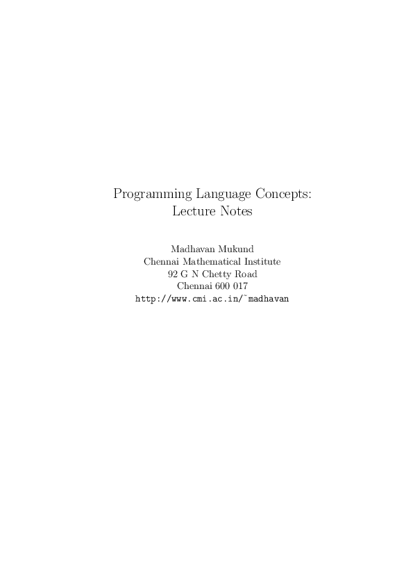(PDF) Programming Language Concepts: Lecture Notes