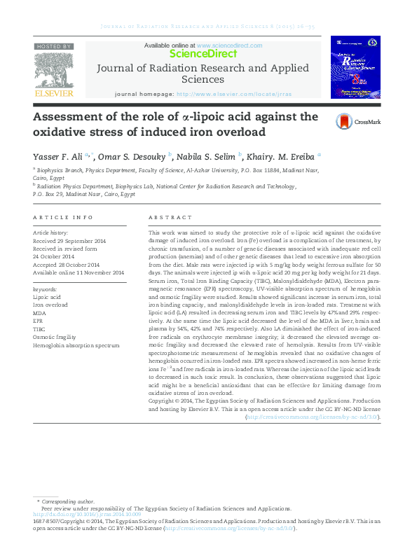 (PDF) Assessment of the role of a-lipoic acid against the oxidative ...