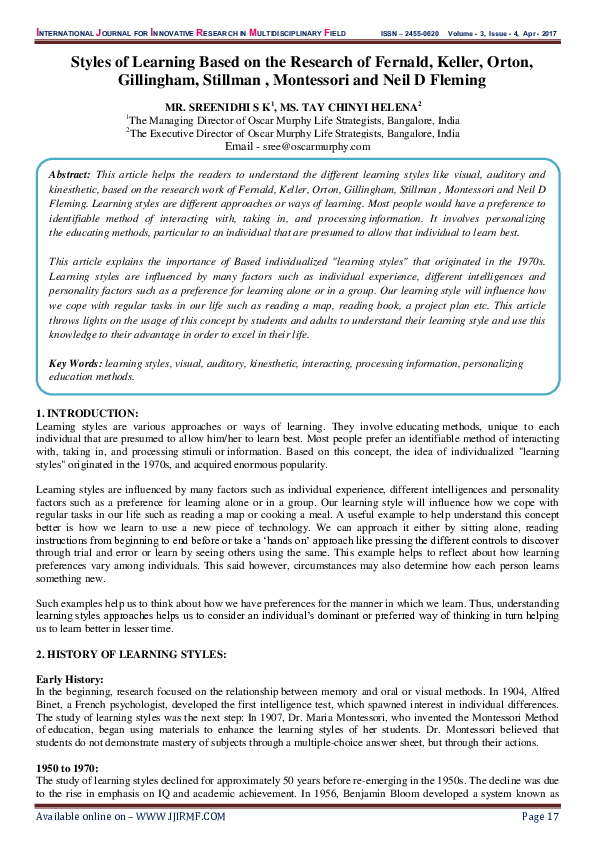 (PDF) Styles of Learning Based on the Research of Fernald, Keller ...