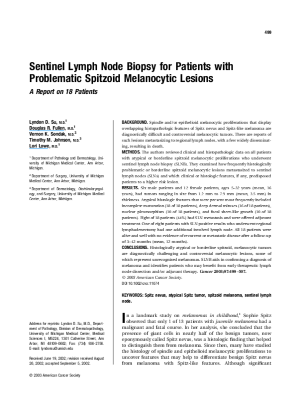 (PDF) Sentinel lymph node biopsy for patients with problematic spitzoid ...
