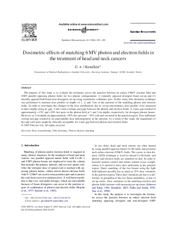 (PDF) Dosimetric effects of matching 6MV photon and electron fields in ...