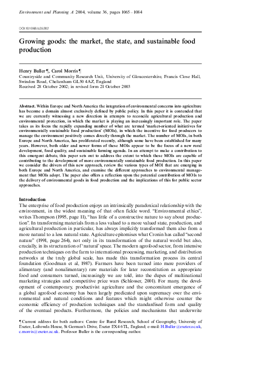 (PDF) Growing goods the market, the state, and sustainable food