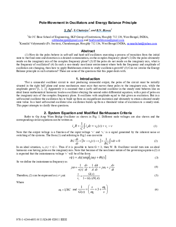 (PDF) Pole-movement in oscillators and Energy Balance principle
