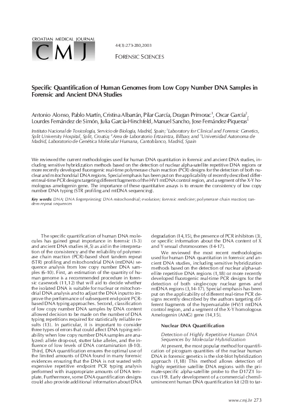 (PDF) Specific quantification of human genomes from low copy number DNA ...