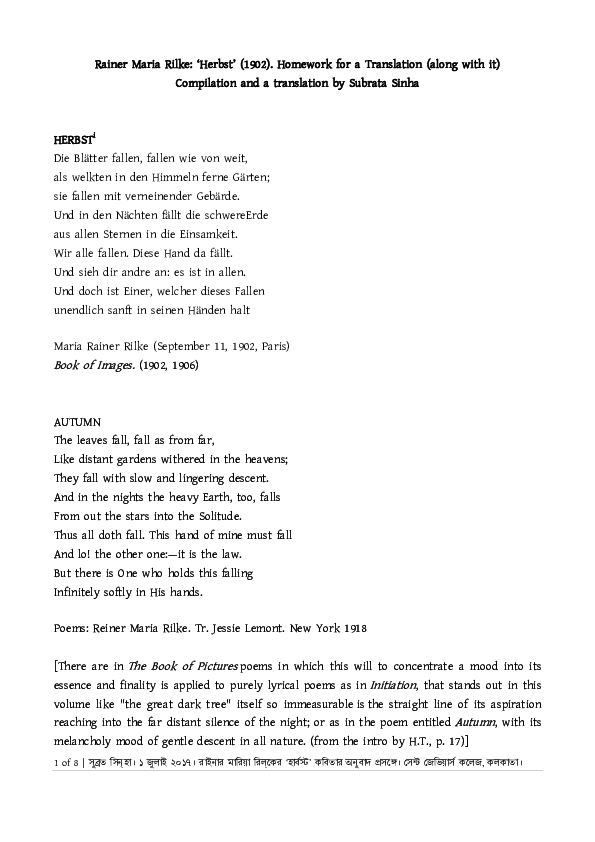(PDF) Notes on Rilke, Herbst