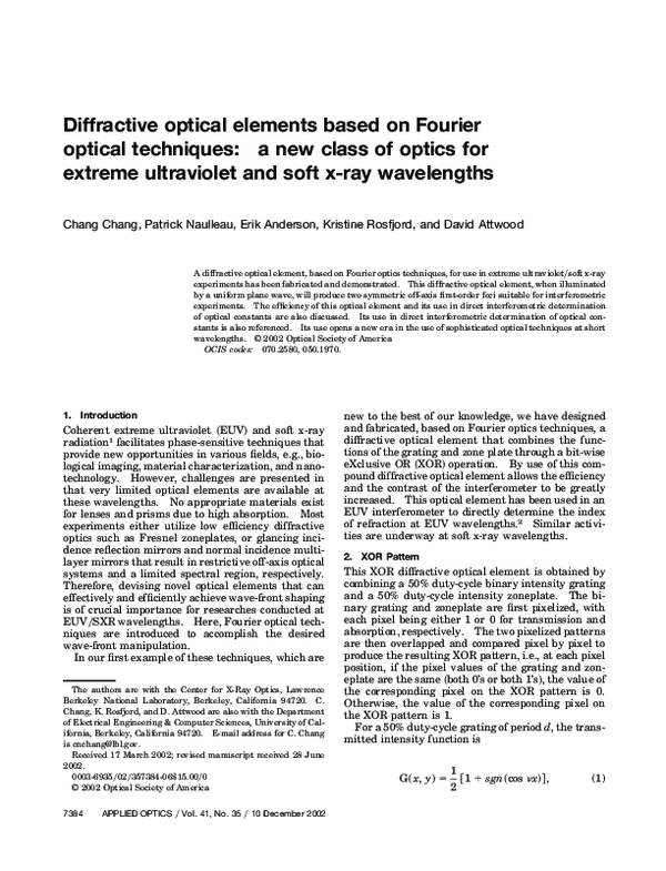 (PDF) Diffractive Optical Elements Based on Fourier Optical Techniques ...