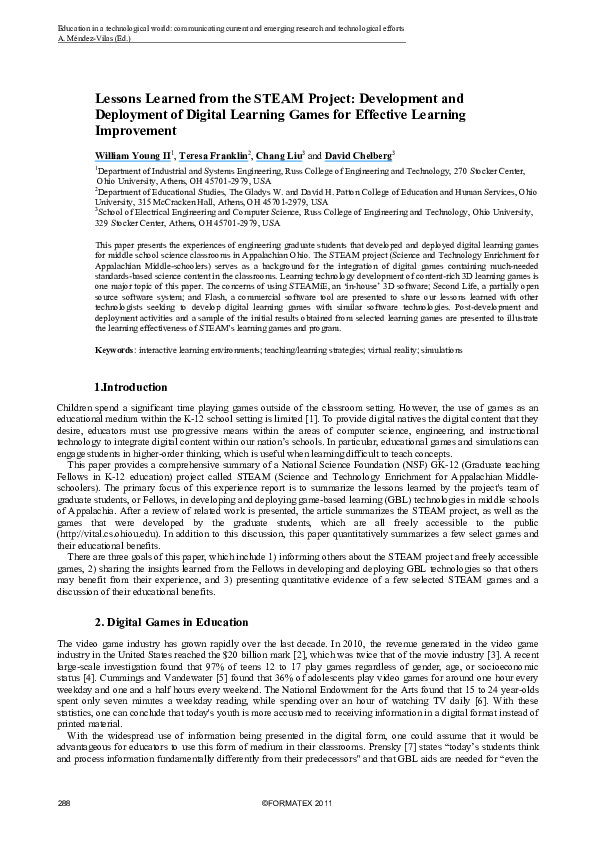 (PDF) Lessons Learned from the STEAM Project: Development and ...