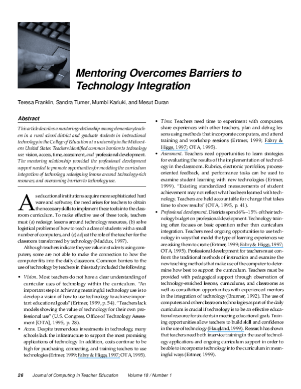 (PDF) Mentoring overcomes barriers to technology integration