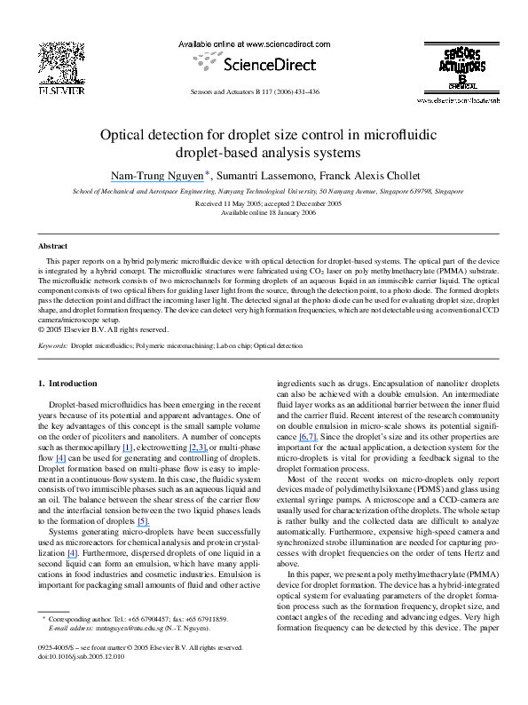 (PDF) Optical detection for droplet size control in microfluidic ...