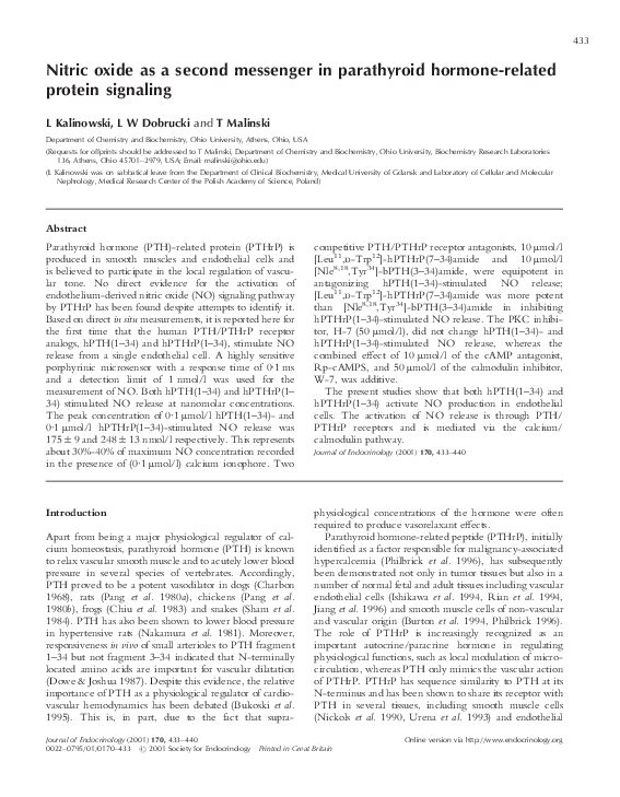 (PDF) Nitric oxide as a second messenger in parathyroid hormone-related ...
