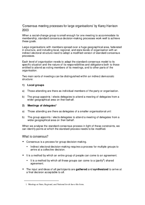 (PDF) Consensus meeting processes for large organisations