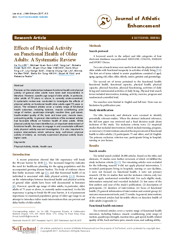 (PDF) Effects of Physical Activity on Functional Health of Older Adults ...