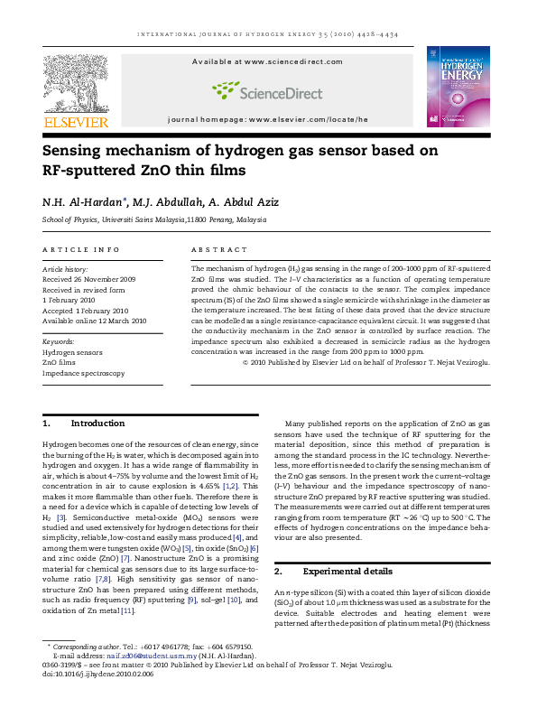 (PDF) Sensing mechanism of hydrogen gas sensor based on RF-sputtered ...