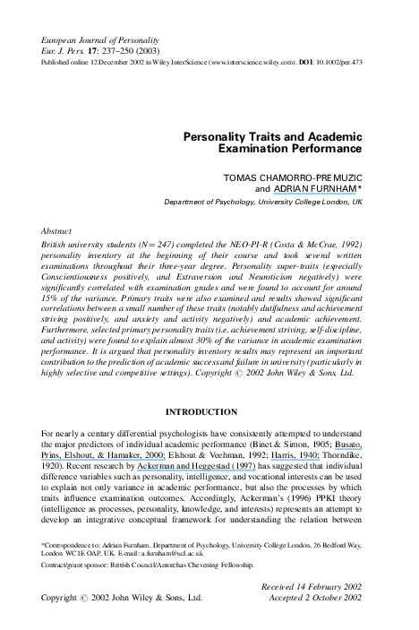 (PDF) Personality traits and academic examination performance