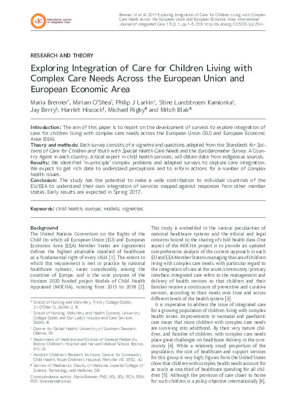 (PDF) Exploring Integration of Care for Children Living with Complex ...