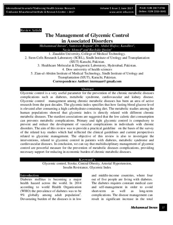 (PDF) The Management of Glycemic Control in Associated Disorders
