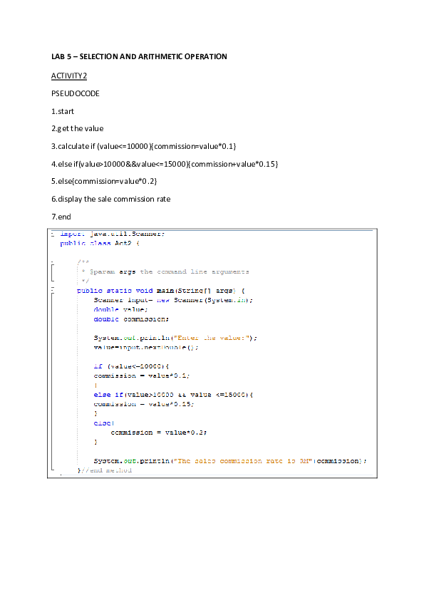 (DOC) LAB 5 – SELECTION AND ARITHMETIC OPERATION ACTIVITY2 PSEUDOCODE ...