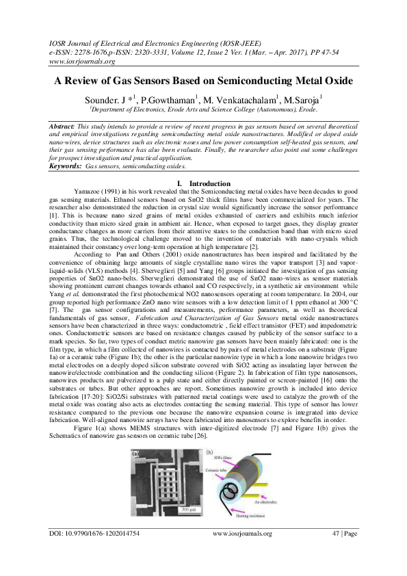 (PDF) A Review of Gas Sensors Based on Semiconducting Metal Oxide