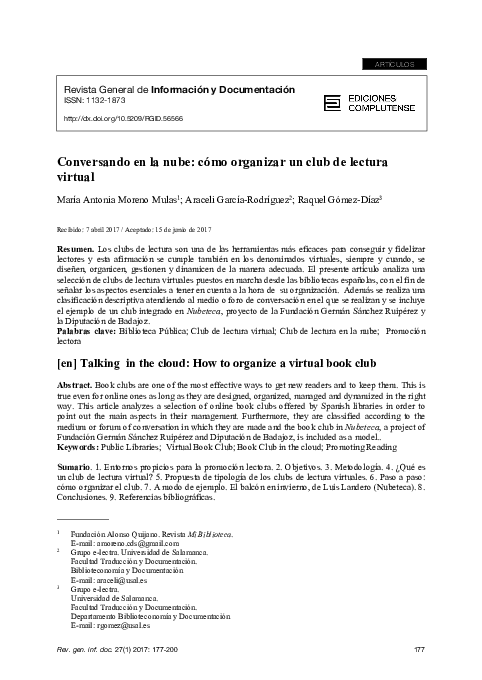 (PDF) Conversando en la nube: cómo organizar un club de lectura virtual