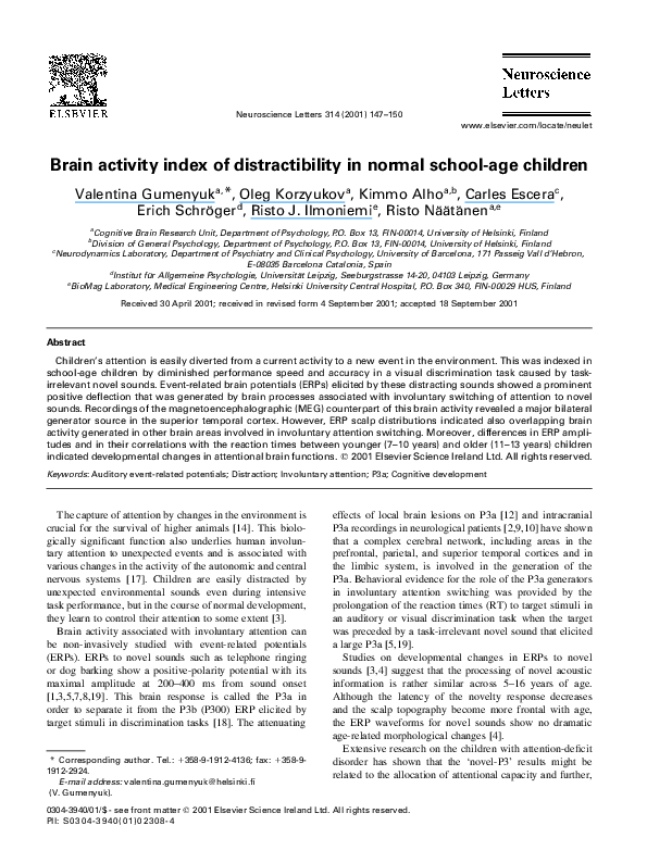 (PDF) Brain activity index of distractibility in normal school-age children
