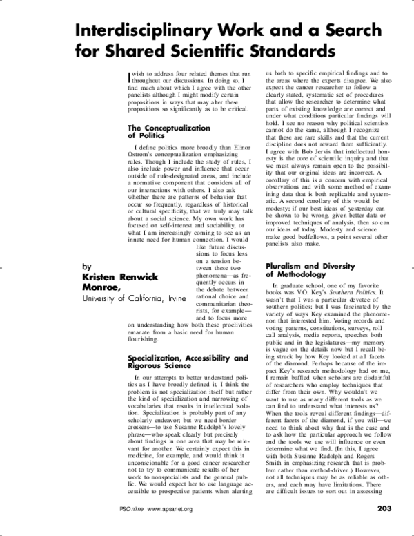 (PDF) Interdisciplinary Work and a Search for Shared Scientific Standards