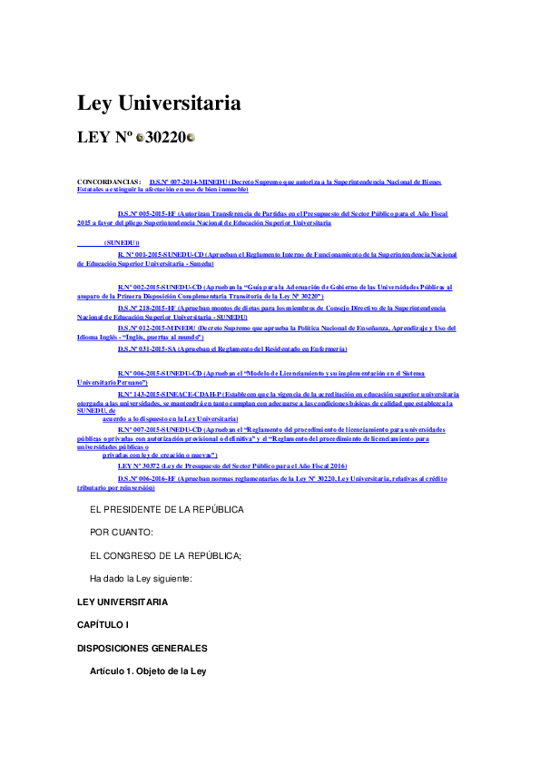 (PDF) Ley Universitaria LEY Nº 30220 xiomaraatoche toche Academia.edu