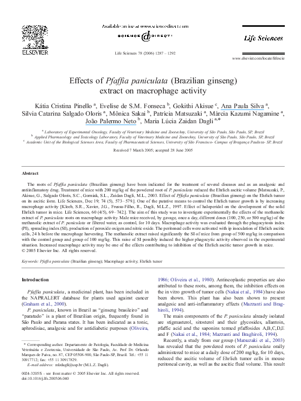 (PDF) Effects of Pfaffia paniculata (Brazilian ginseng) extract on ...