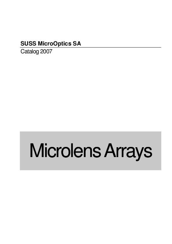 (PDF) SUSS MicroOptics SA Catalog 2007 Microlens Arrays
